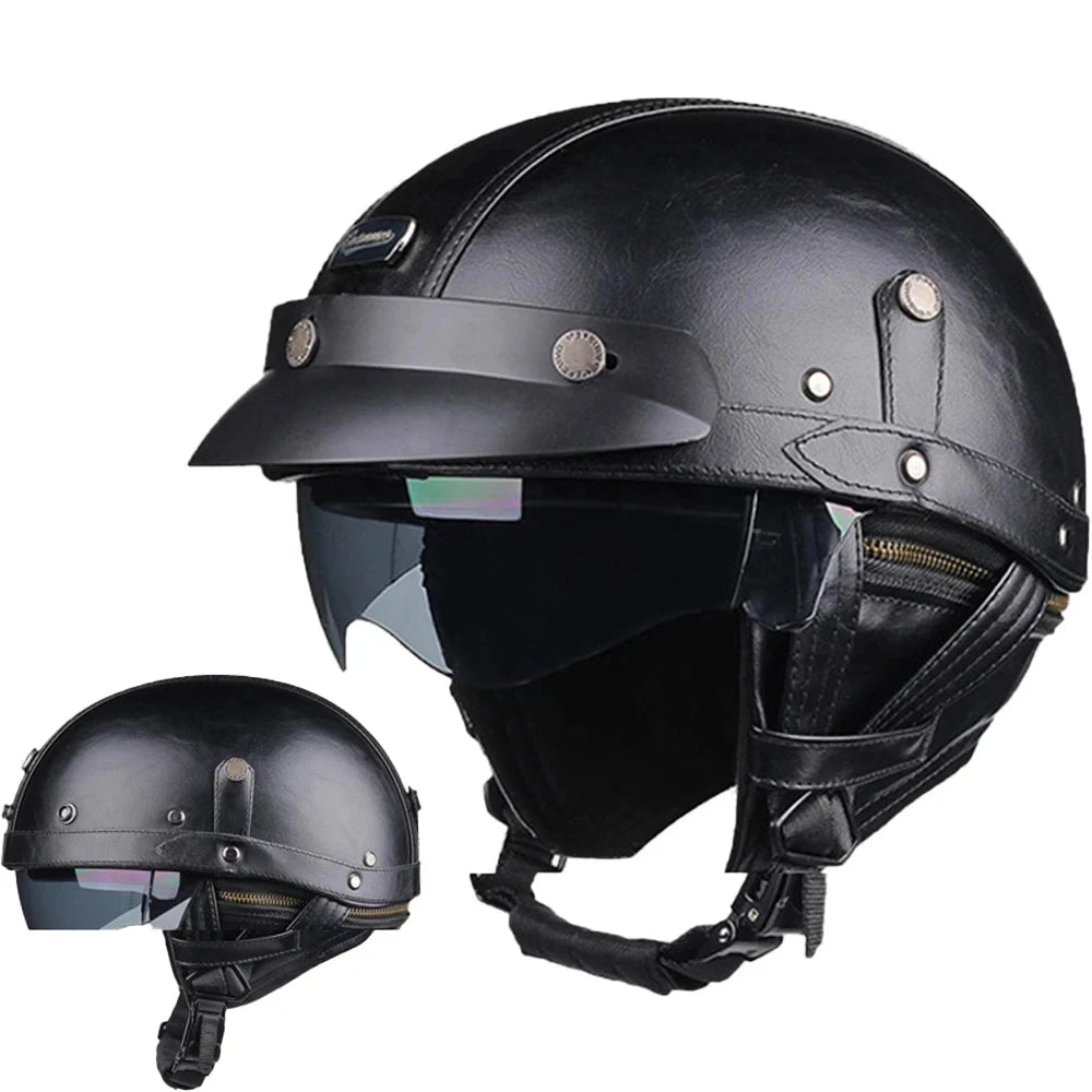 Retro PU Half-Face Helmet