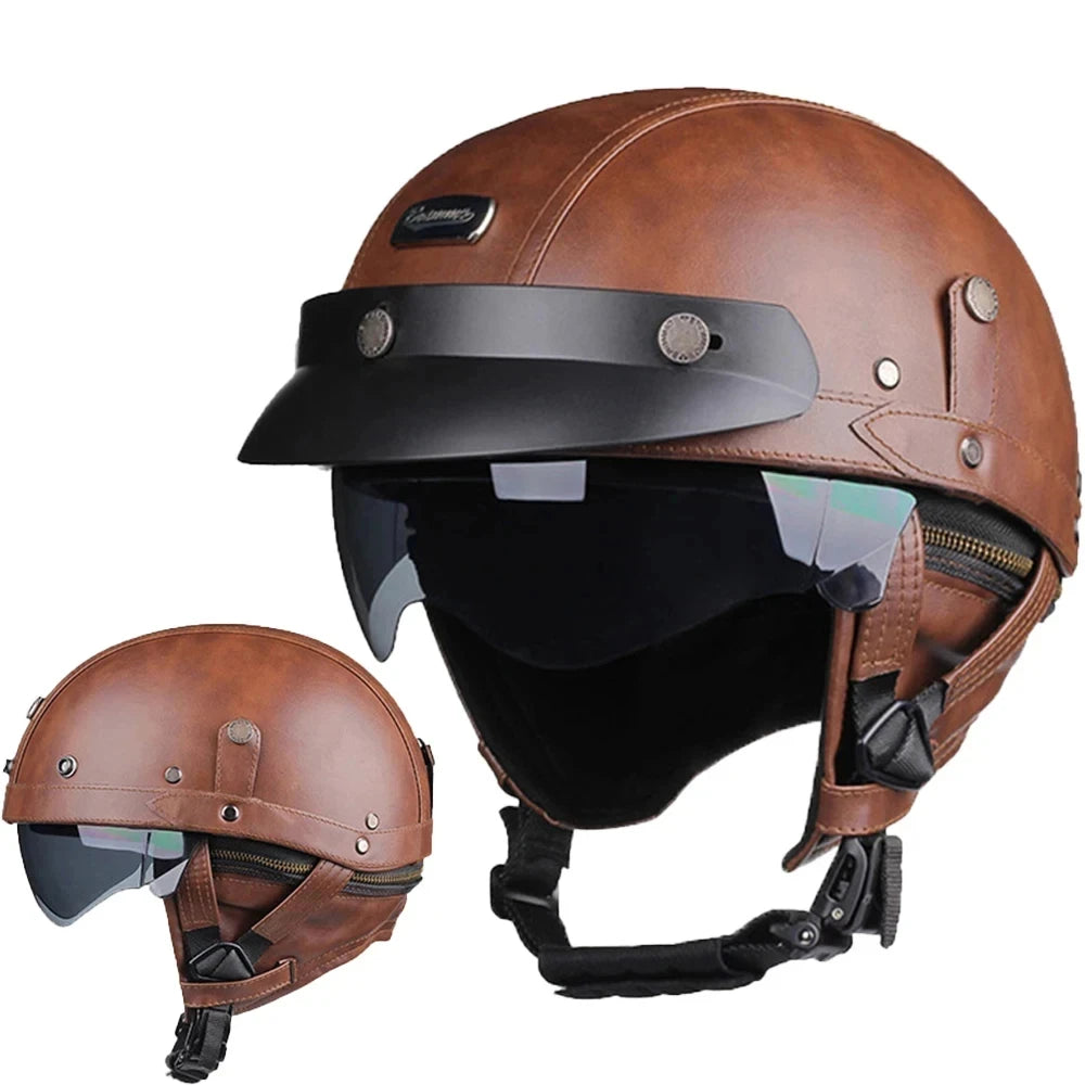 Retro PU Half-Face Helmet