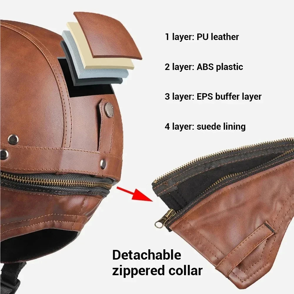 Retro PU Half-Face Helmet