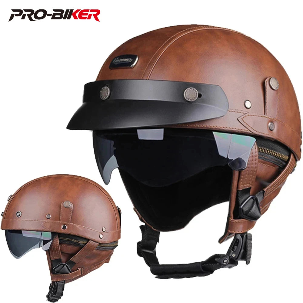 Retro PU Half-Face Helmet